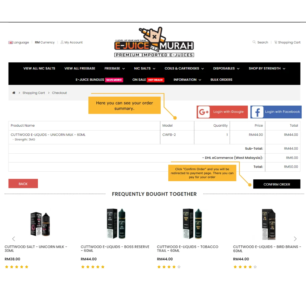 Reviewing the final order summary and confirming the order